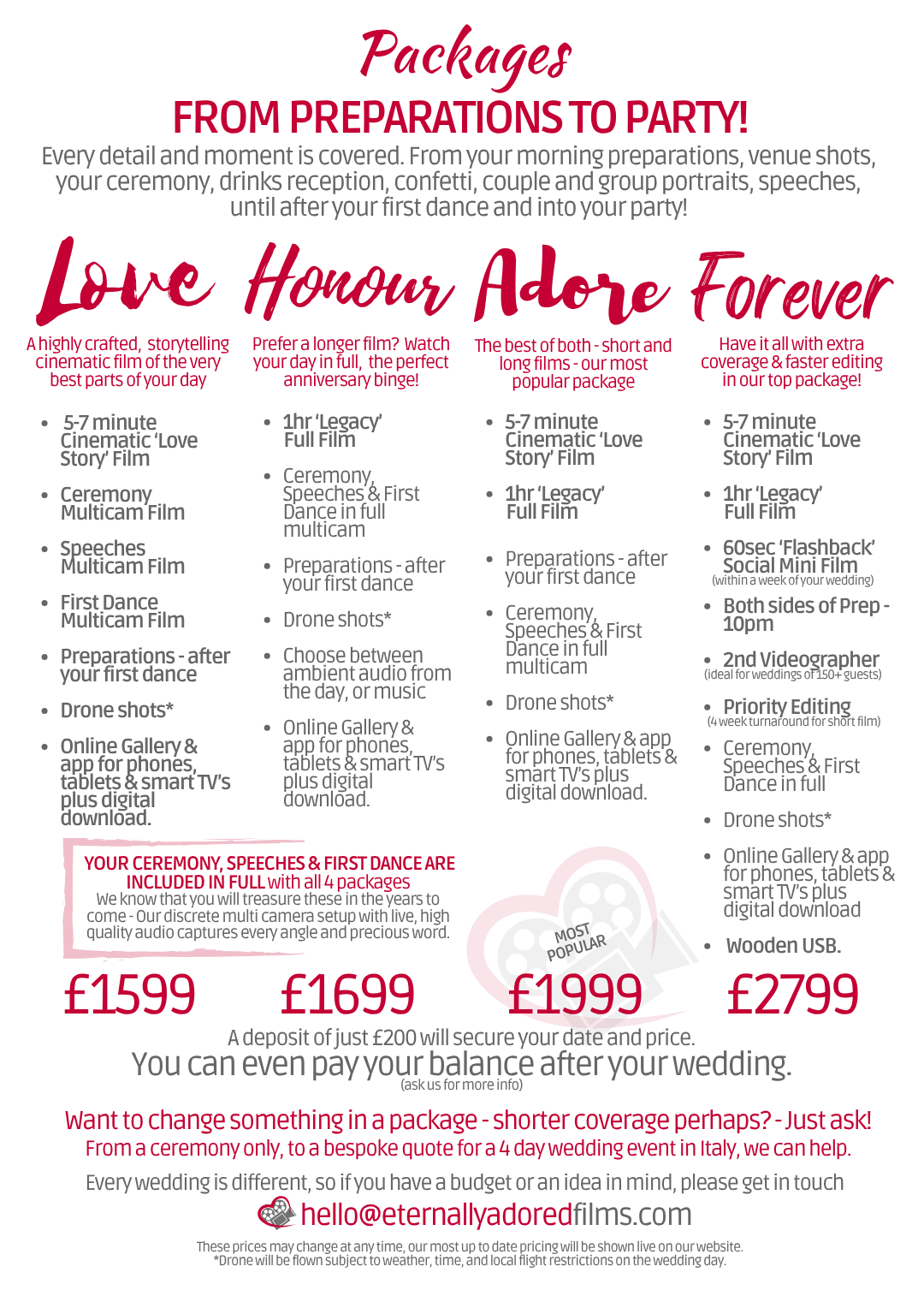 <h1>£100 off our packages - from £1499! <h3>If you have something different in mind, you can also take an extra £100 discount off our usual packages too if you prefer: